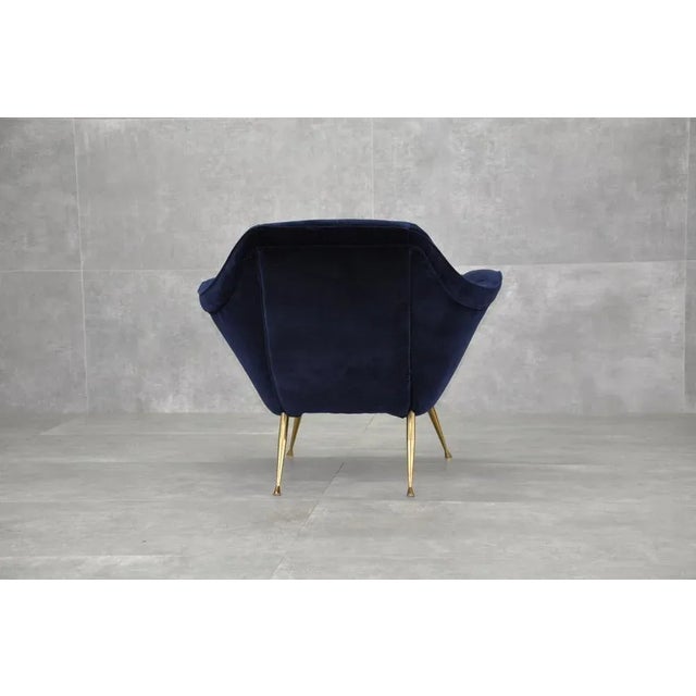 1950s Velvet & Brass Armchair, 1950s For Sale - Image 5 of 12