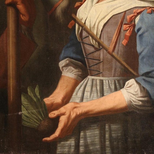 Italian Artist, Genre Scene with Peasants, 1670, Oil Painting on Canvas For Sale - Image 15 of 16