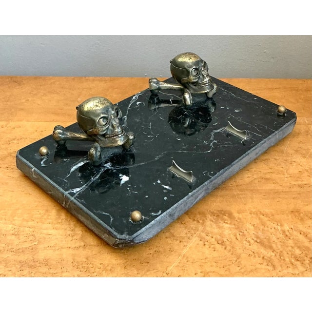 Vintage Brass Skull and Crossbones Inkwell For Sale - Image 10 of 12