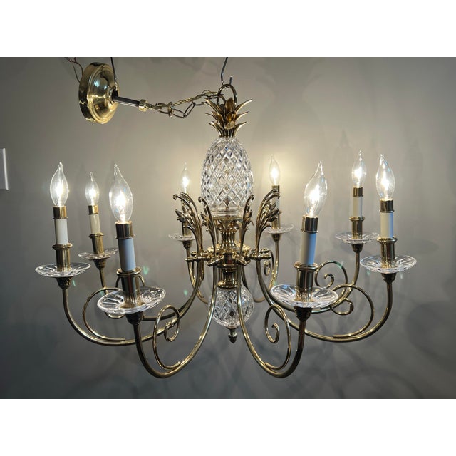 Vintage 8 Light Cut Crystal and Brass Pineapple Chandelier For Sale - Image 12 of 12