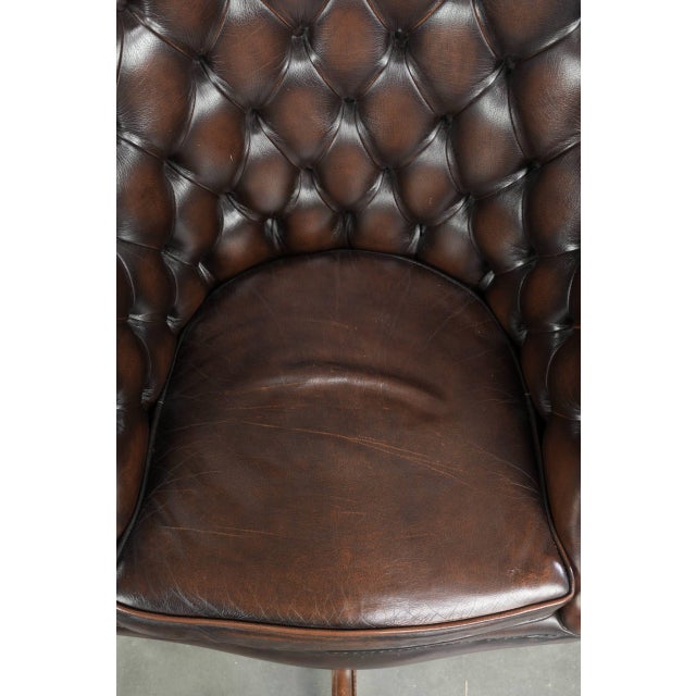 Chesterfield Desk Chair in Brown Cowhide Leather For Sale - Image 6 of 17