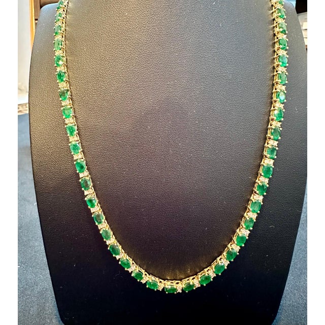 40 Carat Oval Brazilian Emerald & 3 Carat Diamond Tennis Necklace 14 Karat Gold For Sale - Image 9 of 18