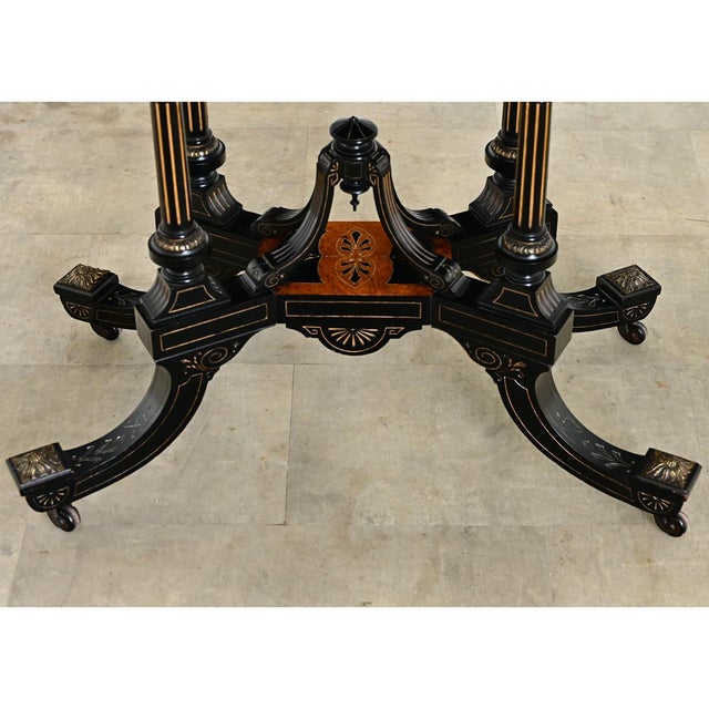 Victorian English 19th Century Victorian Ebonized and Inlay Center Table For Sale - Image 3 of 13