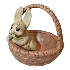 Vintage Florentine Art Studio Pottery Sculpture Rabbit Bunny in Easter Basket