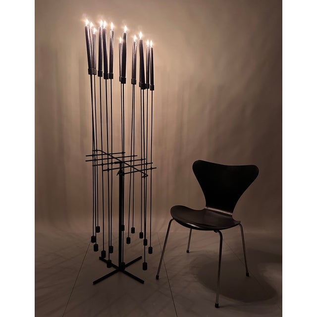 Contemporary Large Wrought Iron Attrape-Feux Art Light Sculpture for 14 Candles attributed to Daniel Grobet, France, 1980s-1990s For Sale - Image 3 of 18