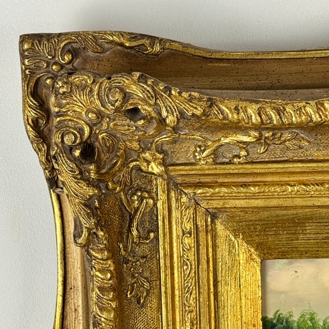 Wood Late 19th Century Original Antique Oil on Board Painting of Gentleman Riding a Horse, Signed H. Hall, in Ornate Gilt Wood Frame For Sale - Image 7 of 12