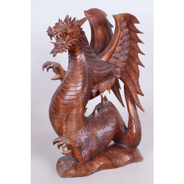 Original Asian Dragon Statue in Lacquered Wood, 1930s For Sale - Image 11 of 11