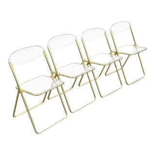 Giancarlo Piretti Style Brass Folding Chairs- Set of 4 For Sale