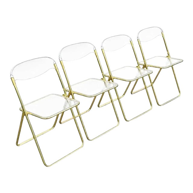 Giancarlo Piretti Style Brass Folding Chairs- Set of 4 For Sale