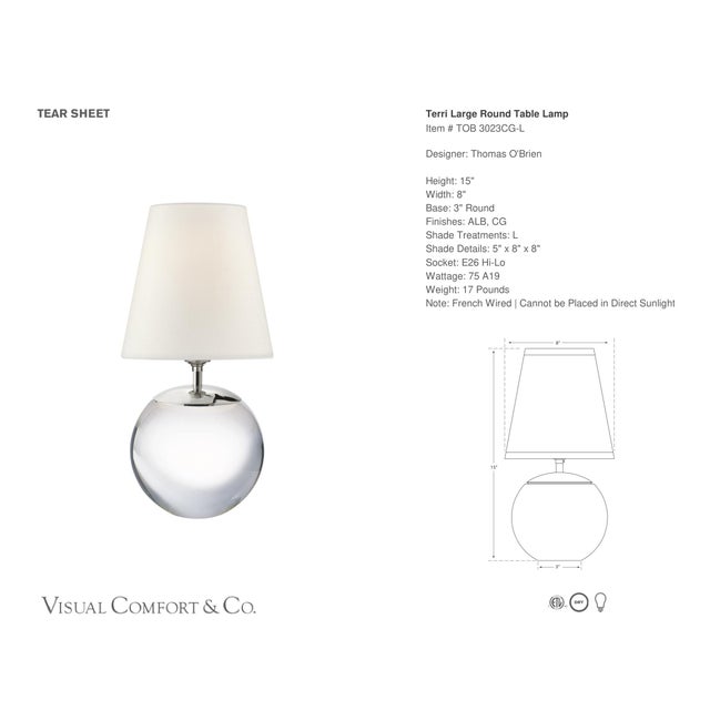 Thomas O'Brien by Visual Comfort Signature Terri Large Round Table Lamp in Crystal with Linen Shade Designer: Thomas...