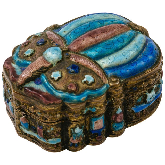 Antique Chinese Champlevé Enamel Scarab Jewelry Box For Sale - Image 10 of 10