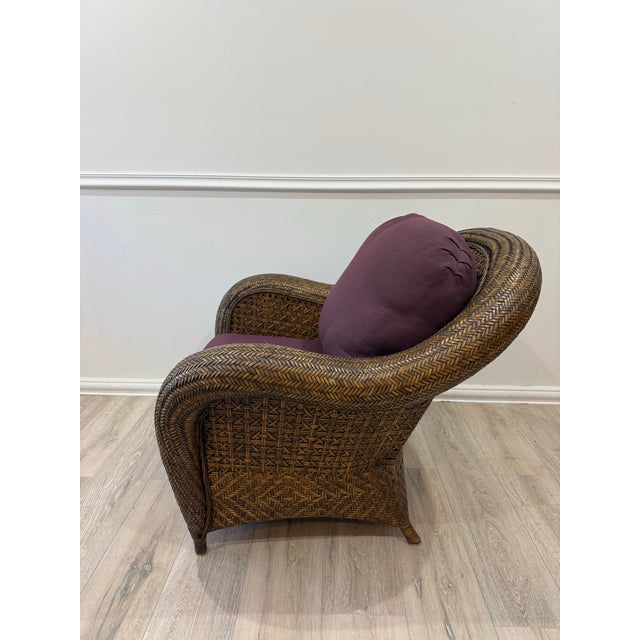 1990s French Vintage Wicker Armchair With Ottoman by Chez Pluie For Sale - Image 5 of 12