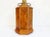 Big solid burl wood column lamp designed by Knob Creek with eight wood panels accented by gold fillets and topped by an...