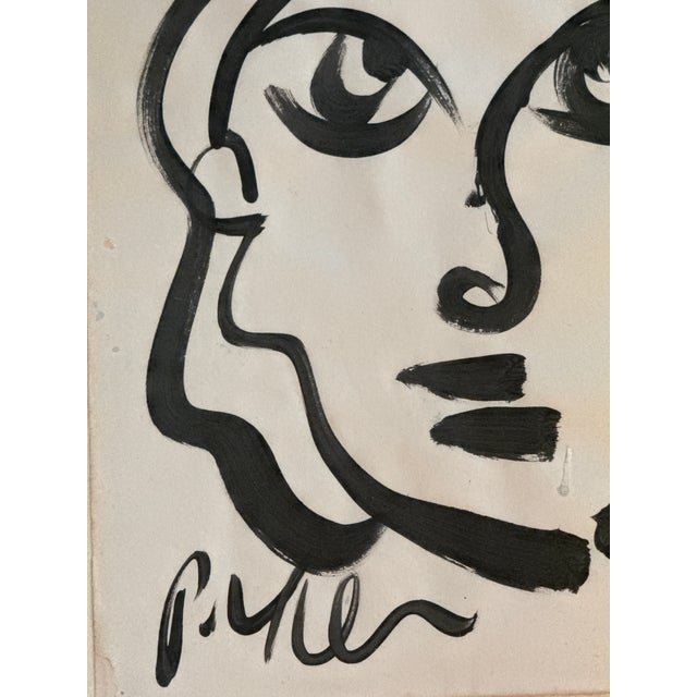 1960s Peter Keil Black and White Portrait Paintings - Set of 2 For Sale In Atlanta - Image 6 of 7