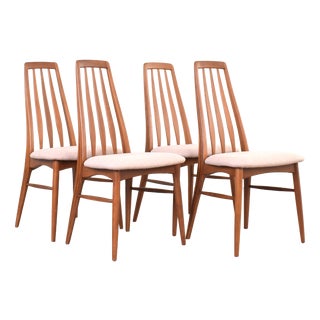 Mid-Century Modern Eva Dining Chairs in Teak and Wool by Niels Koefoed for Koefoed Hornslet, 1960s, Set of 4 For Sale