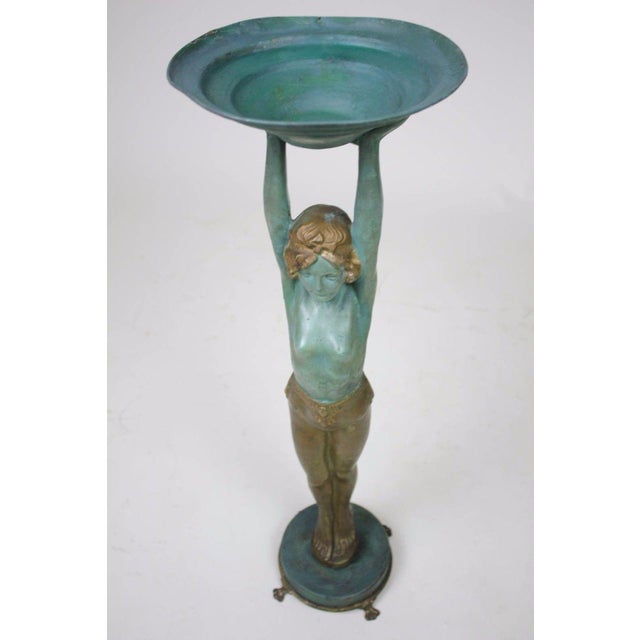 1930s Polychromed Metal Art Deco Lady Statue by Everlite N.Y. For Sale - Image 4 of 9