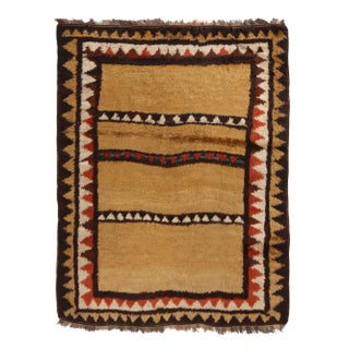 Antique Kurdish Transitional Geometric Copper Brown and Red Wool Rug For Sale