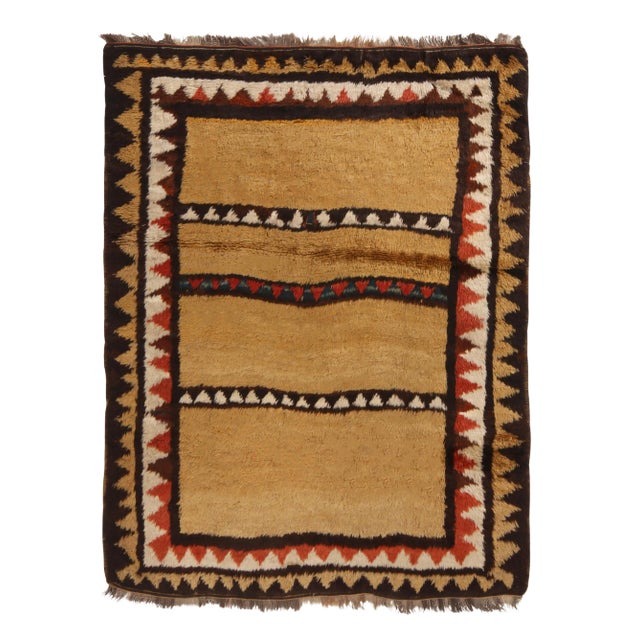 Antique Kurdish Transitional Geometric Copper Brown and Red Wool Rug For Sale