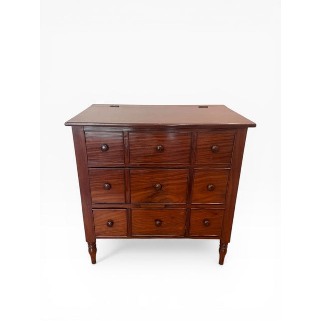 Transitional Vintage Flip-Top Bar Cabinet With Multiple Drawers & Storage For Sale - Image 3 of 13