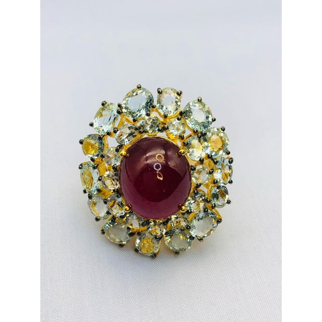 Bochic "Orient" Vintage Natural Ruby & Aquamarine Ring Set In 18K Solid Gold For Sale - Image 11 of 18
