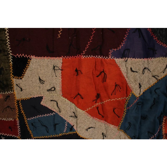 Burgundy Vintage Hand Embroidered Crazy Quilt, Wool Patchwork Folk Art Textile Wall Hanging For Sale - Image 8 of 9