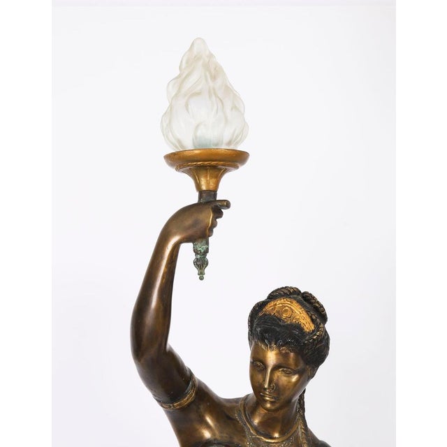 Antique Bronze Libertas Figural Torcheres Lamps by F. De Luca, 20th Century, Set of 2 For Sale - Image 11 of 18