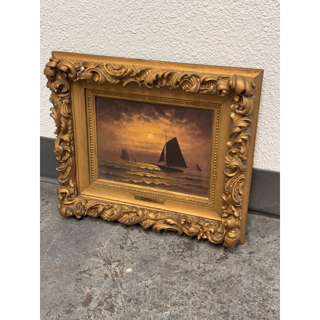 Capella Signed Moonlit Sailboat Seascape Oil Painting For Sale - Image 10 of 12