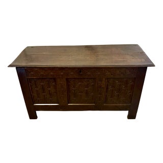 Antique Carved Oak Chest with Original Candle Box, 1680 For Sale
