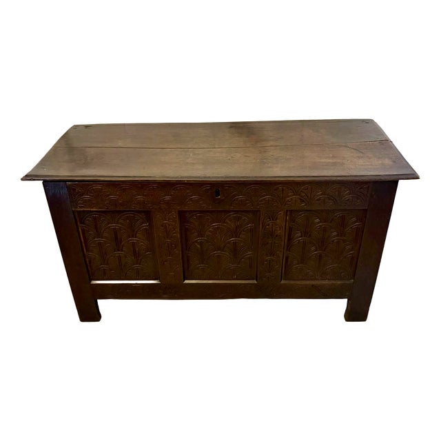 Antique Carved Oak Chest with Original Candle Box, 1680 For Sale