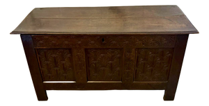 Antique Carved Oak Chest with Original Candle Box, 1680