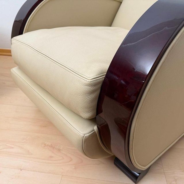 Art Deco Club Chairs in Cream Leather and Lacquered Wood, 1930 For Sale - Image 11 of 18