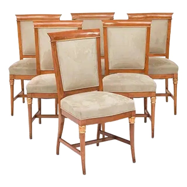Set of Six Biedermeier Style Chairs With Suede Upholstery For Sale