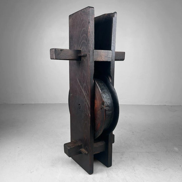Antique Japanese Wooden Pulley Keyaki Wood, 1900 For Sale - Image 15 of 18