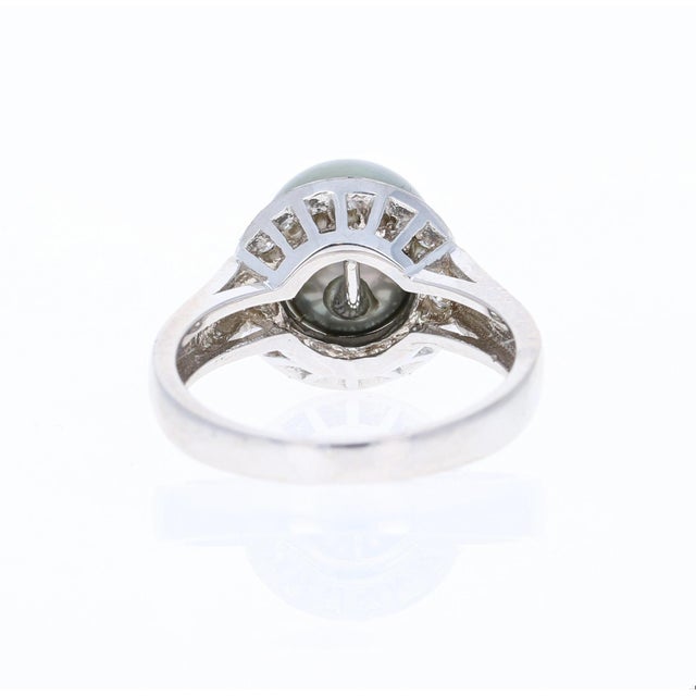 Tahitian Pearl and Diamond 14 Karat White Gold Ring, Size 7 For Sale - Image 4 of 10