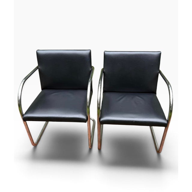 Knoll Set of 4 Mies Van Der Rohe Brno Tubular Chairs for Knoll — Chrome & Leather For Sale - Image 4 of 13