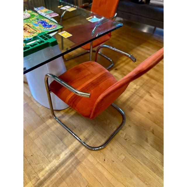 Mid-Century Modern Vintage Italian Chrome Effezeta Cantilever Dining Chairs in Orange – Set of 3 For Sale - Image 3 of 7
