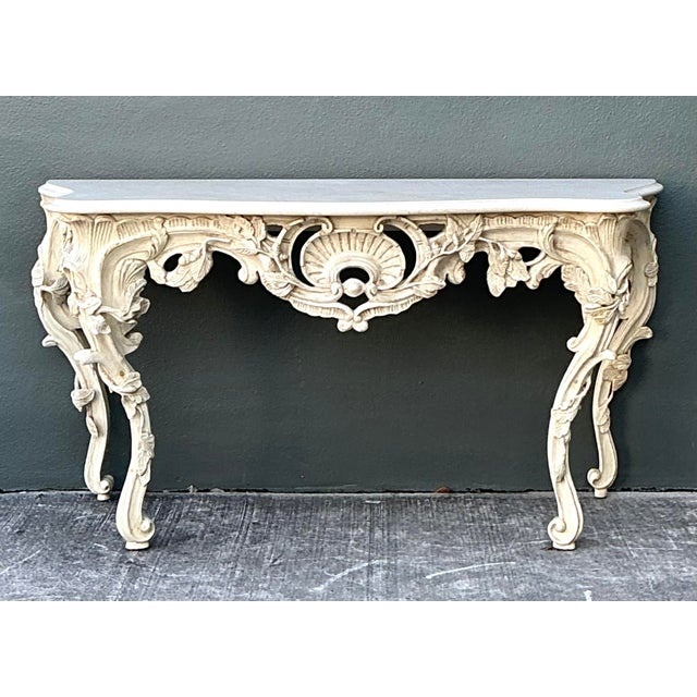 French Provincial Vintage Louis XVI Stone Top Console Table For Sale - Image 3 of 12