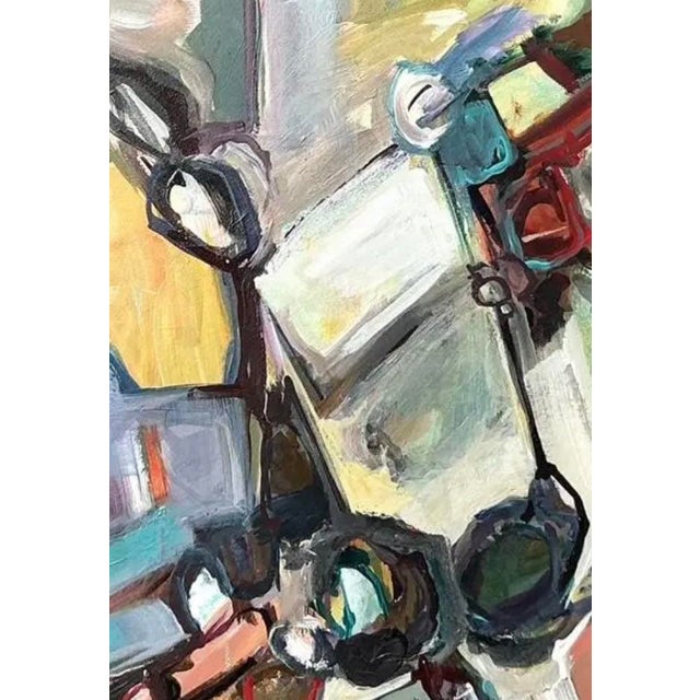 This compelling original abstract oil painting by artist Jane Tracy is a masterclass in Postmodern expressionism, bringing...