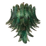 Modern Palm Leaf Dark Green Murano Glass Waterfall Chandelier For Sale