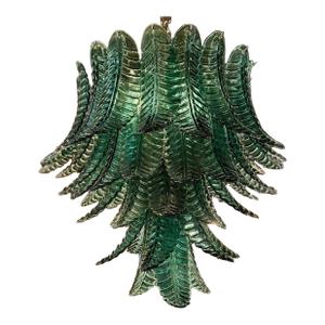 Modern Palm Leaf Dark Green Murano Glass Waterfall Chandelier