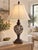 Vintage Transitional Pierced Acanthus Urn Table Lamp With Natural Linen Shade For Sale In Los Angeles - Image 6 of 6