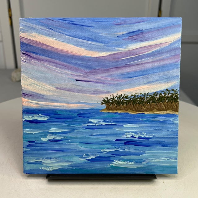 Wish You Were Here 6x6 Acrylic Painting Tropical Ocean Scene Original Wall Art For Sale - Image 4 of 6
