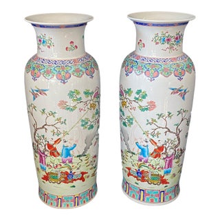 Lg Chinoiserie Famille Rose Vases /Pair For Sale