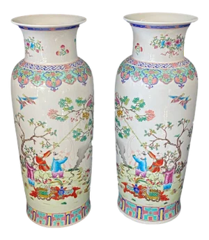 Lg Chinoiserie Famille Rose Vases /Pair