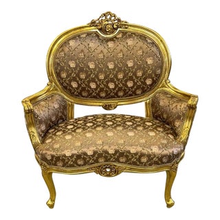 Rococo Style Light Brown Chair With Gold Details For Sale