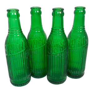 Circa 1925 Schille Green Glass Soda Bottles- Set of 4