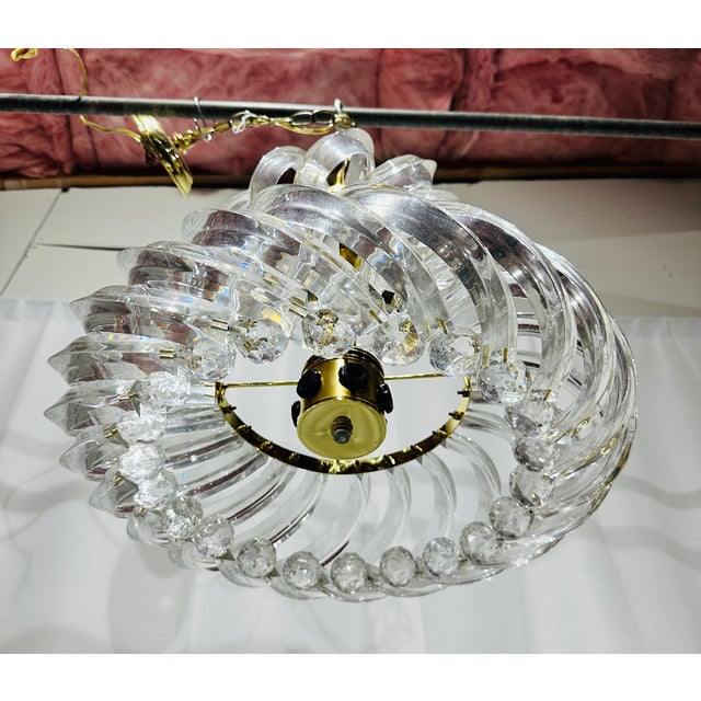 Mid 20th Century Vintage Mid Century Era Lucite & Brass Chandelier Light Fixture For Sale - Image 5 of 8