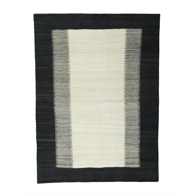 Modern Black and White Handwoven Designer Kilim Rug For Sale - Image 9 of 9