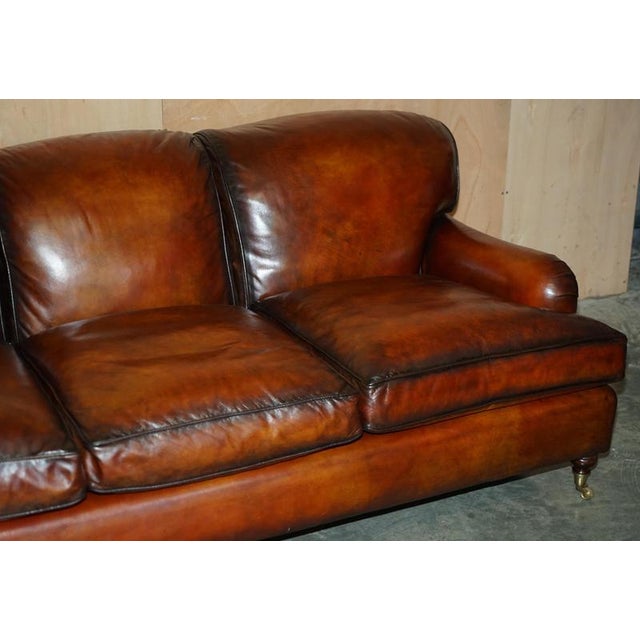 1 of 4 Hand Dyed Brown Leather Howards & Son Style Sofa Part of Suite For Sale - Image 4 of 18