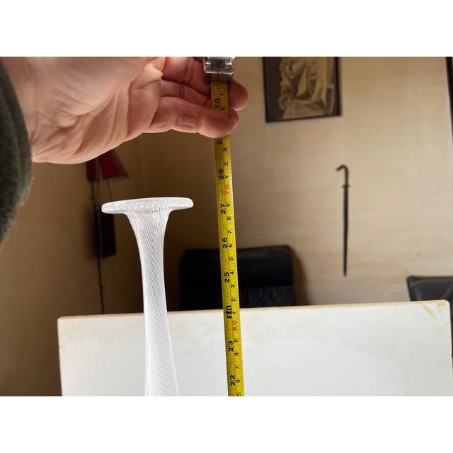 White Tall Mezza Filigrana Footed White Art Glass Vase in the style of Dino Martens For Sale - Image 8 of 11